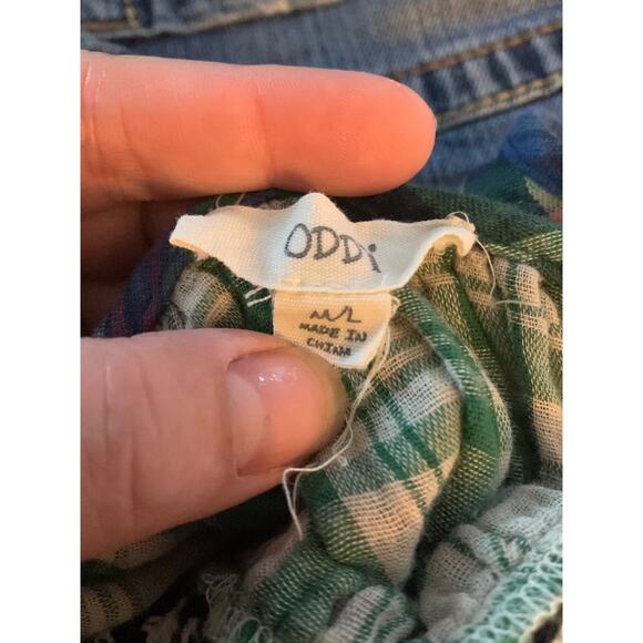 Oddy womens medium large green plaid square neck crochet bell anthropologie shir - Picture 3 of 6